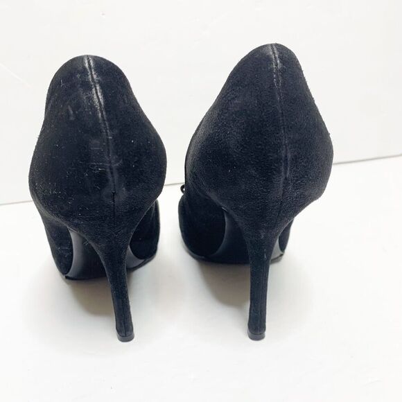 Louis Vuitton 37 7 Pumps Black Suede Peep Toe Stiletto Heels Logo Classic - Picture 5 of 6